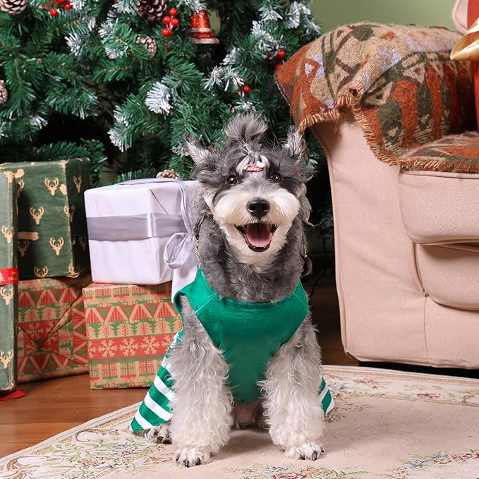CuteBone Elf Dog Dresses Velvet Holiday Small Dogs Clothes Onesie Pet Apparel Girl Puppy Skirt with Bow Hair Rope CVA55M-D