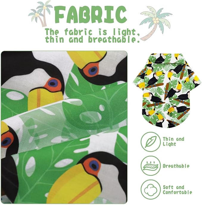 Hawaiian Dog Shirt – Lightweight and Breathable Summer T-Shirt with Tropical Prints, Fun Beach Outfit for Small, Medium, and Large Dogs, Perfect for Hot Days and Outdoor Vacation.Hornbill XS