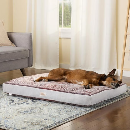 Town & Country Everyday CuddleTown Medallion Everwash® Pillow Pet Bed, Water Repellent Floor Pillow, Machine Washable Cover, Soft & Calming, Red/Greige, Large 44"x34"x4"