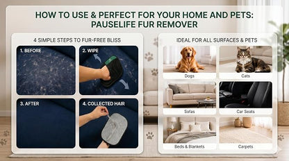 Pet Hair Remover Glove - Reusable Double-Sided Lint Brush Mitt for Dog and Cat Hair, Removes Fur from Furniture, Couch, Carpet Car Seats & Clothing