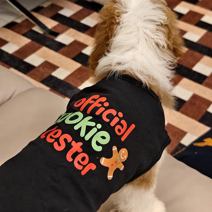 Fitwarm Official Cookie Tester Funny Dog Shirt, Christmas Dog Clothes for Small Dogs Boy Girl, Holiday Doggy Tshirt, Pet Outfit, Gingerbread, Black, Red, Green, Large