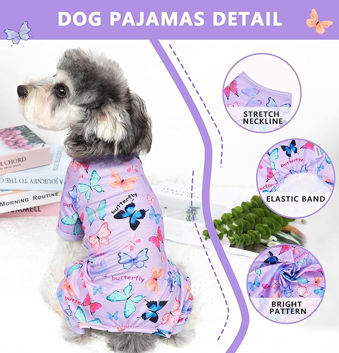 Dog Pajamas Spring Summer Dog Clothes for Small Medium Dogs Girl Boy Cute Soft Puppy Pjs Clothes Doggie Onesies Cat Pet Outfit(Butterfly,M)