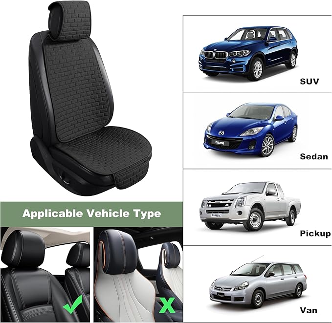 VarCozy Linen Car Seat Covers, Breathable Front Pair Seat Covers for Cars with Non-Slip Protector for All Seasons, Universal Front Seat Covers for Cars, SUVs, Trucks
