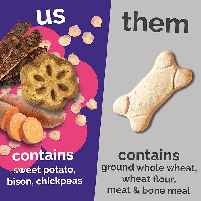 Fruitables Skinny Minis Dog Treats, Healthy Sweet Potato Treat for Dogs, Low Calorie & Delicious, Puppy Training, No Wheat, Corn or Soy, Made in the USA, Grilled Bison Flavor, 5oz