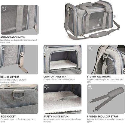 Henkelion Large Cat Carriers Dog Carrier Pet Carrier for Cats Dogs Puppies up to 25Lbs, Big Dog Carrier Soft Sided, Travel Puppy Carrier - Large - Grey