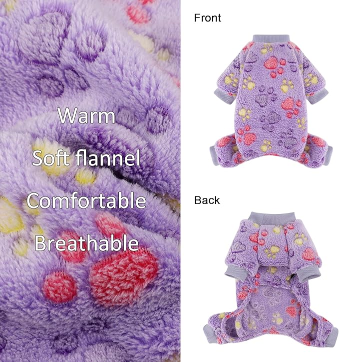 YIKEYO Dog Sweaters for Small Dogs, Dog Pajamas Winter Girl and Boy,Puppy 4 Legged Clothes Chihuahua Yorkie Teacup Jumpsuit Cute Feet Print(Purple, Small)