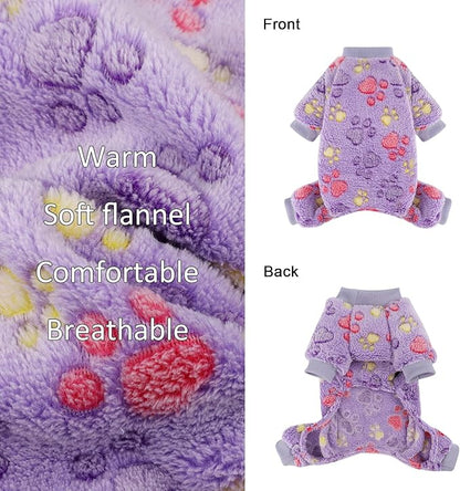 YIKEYO Dog Sweaters for Small Dogs, Dog Pajamas Winter Girl and Boy,Puppy 4 Legged Clothes Chihuahua Yorkie Teacup Jumpsuit Cute Feet Print(Purple, XXS)
