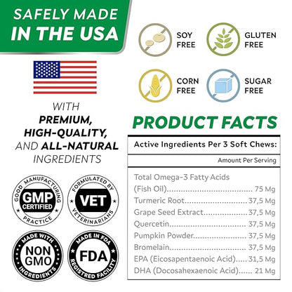 StrellaLab Dog Allergy Relief & Anti Itch Support Chews w/Omega 3: Real Ingredients, Real Taste! Skin & Coat Immune Supplement w/Fish Oil, Pumpkin & Enzymes — Developed by Experts - Made in USA -240Ct
