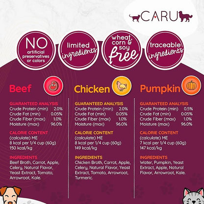 Caru - Daily Dish Beef Bone Broth - Meal Topper for Dogs & Cats - Supports Overall Pet Health - Pour-Over Broth for Wet/Dry Food - Human Grade Ingredients - Non-GMO - Made in USA - 17.6 oz - 1 Pack