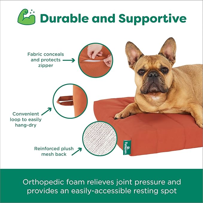 Furhaven Orthopedic Dog Bed – Puffy Quilted Foam Mattress with Removable Washable Cover, Soft & Supportive for Kennels & Crates - Medium, Rust