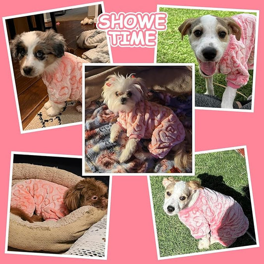 Dog Sweaters for Small Dogs Girl Dog Clothes Fleece Small Dog Pajamas Female Warm Dog Pjs Soft Dog Onesie Heart Chihuahua Clothes Pink Pet Puppy Pajamas, M