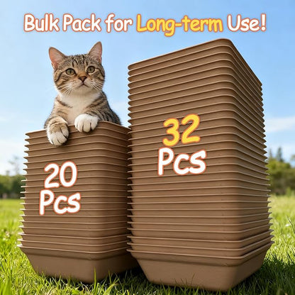 Disposable Litter Boxes for Cats Leak-Proof: 32-Pack Odor Control Sustainable Large Kitty Tray for Travel/Indoor Use