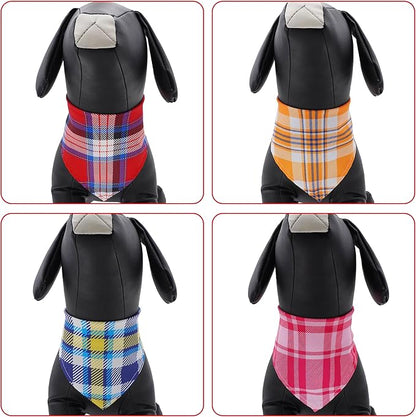 7 PCS Medium Plaid Dog Bandanas Hemming Seam Edge Dog Bandana for Small Dogs Print One Side Large Cats Scarfs Party Grooming M