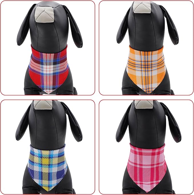 7 PCS Plaid Dog Bandanas for Large Dogs Breed Sewing Hemming Dog Bandana Print One Side XL Drool Bibs Party Grooming L
