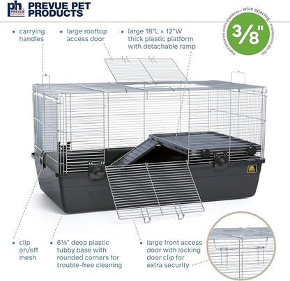 Prevue Pet Products Universal Small Animal Home - Small Animal Cage for Hamsters, Guinea Pigs, Ferrets, Dwarf Rabbits, Rats, Chinchillas, Hedgehogs, Indoor Use, Tight Wire Spacing - Gray