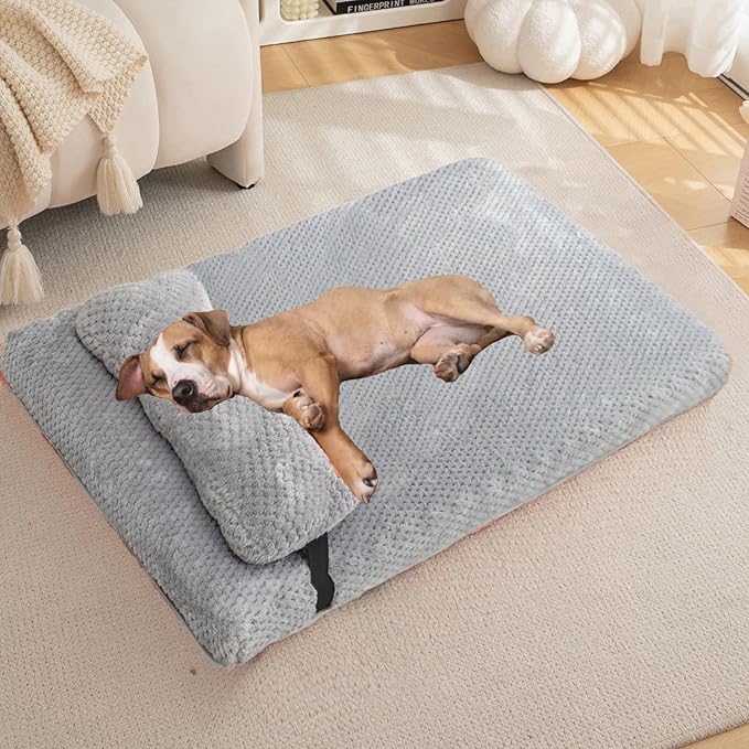 huraty Plush Dog Bed for Medium Large Dogs, Memory Foam Dog Bed Mattress with Washable Cover, Non-Slip Pet Bed Mat Suitable for Pets Up to 30 lbs, Grey 29.5x19.6x2 in