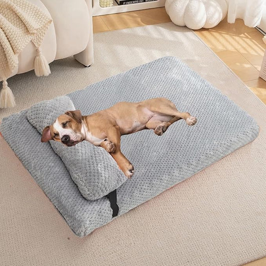 huraty Plush Dog Bed for Medium Large Dogs, Memory Foam Dog Bed Mattress with Washable Cover, Non-Slip Pet Bed Mat Suitable for Pets Up to 30 lbs, Grey 29.5x19.6x2 in