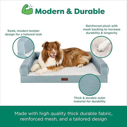 Furhaven Cooling Dog Sofa Bed – Memory Foam Couch with Bolsters, Textured Plush & Water-Resistant Cover, Washable Cover - Riverway, Jumbo Plus