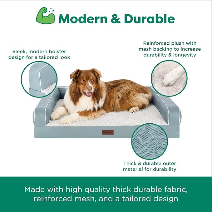 Furhaven Orthopedic Dog Sofa Bed – Memory Foam Couch with Bolsters, Textured Plush & Water-Resistant Cover, Washable Cover, Joint Support - Riverway, Large