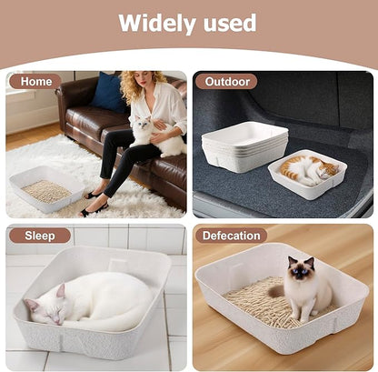Disposable Cat Litter Box, Sturdy and Durable, Extra Thick, Large Size - 16.2"x12.6"x3.9", Water Resistant and Sustainable, Disposable Litter Boxes for Cats (White, 5-Pack)