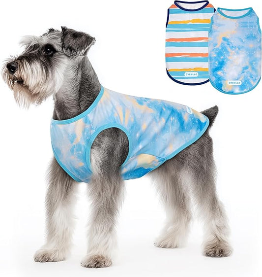 cyeollo 2pack Dog Cooling Shirt, Breathable Sleeveless Summer Clothes for Dogs, Intant Cool Dog T Shirts for Small Dogs, Blue Sky M