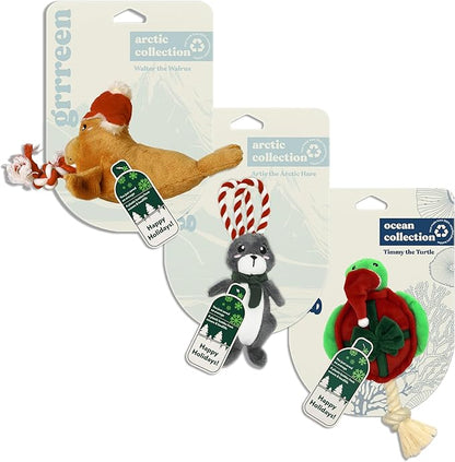 Dog Toys | Winter Plush Toy Bundle - Walrus, Hare, Turtle Stuffed Animal for Dogs (Value 3-Pack) | Small Eco Friendly Toy - Easy to Clean and Made from Non Toxic Materials