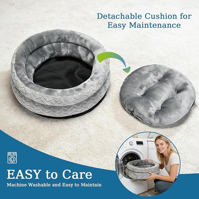 Dual-Layer Donut Cat Bed - Fluffy Round Bed for Small Pets - Ultra-Soft Cat Donut Bed for Cozy Sleep (Grey, 16 * 16 * 5.5 inch / 40 * 40 * 14 cm)