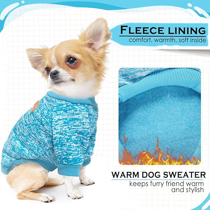 2 Pieces Dog Sweaters for Small Dogs Fall Dog Clothes Male Winter Fleece Puppy Sweaters Warm Thick Outfit Pet Small Doggie Cold Coat for Boy Girl Dogs Yorkie, Chihuahua, Bulldog, Dachshund,Pug, Medium