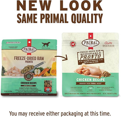 Primal Freeze Dried Dog Food, Pronto Mini Nuggets, Chicken; Scoop & Serve, Complete & Balanced Meal; Also Use As Topper or Treat; Premium, Healthy, Grain Free, High Protein Raw Dog Food (25 oz)
