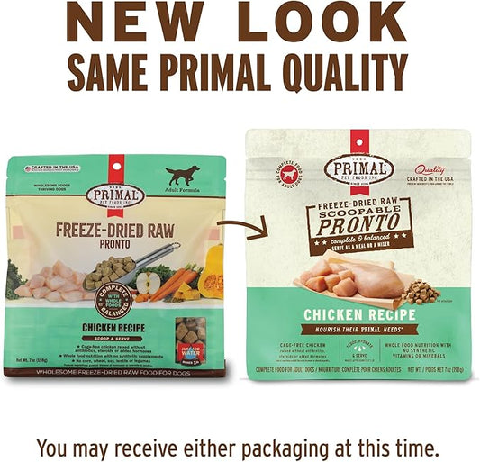 Primal Freeze Dried Dog Food, Pronto Mini Nuggets, Chicken; Scoop & Serve,Complete & Balanced Meal;Also Use As Topper or Treat; Premium, Healthy, Grain Free, High Protein Raw Dog Food 25 oz(Pack of 2)