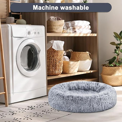 ELSKER&HOME Calming Donut Dog Bed, Washable Warming Soft Round 46 Inches for Large Dogs, Anti-Anxiety Fluffy Plush Cushion Fits up to 160 lbs Pets, Gradient Blue