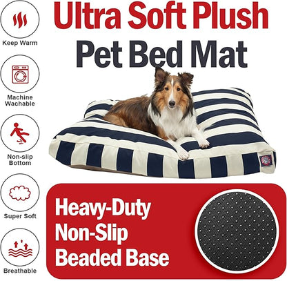 Majestic Pet Shredded Memory Foam Dog Bed Large with Removable Washable Cover 44x36x5 Inch - Rectangle Orthopedic Dog Bed for Senior Dogs–Flat Durable Dogs Crate Bed - Vertical Stripe - Navy Blue