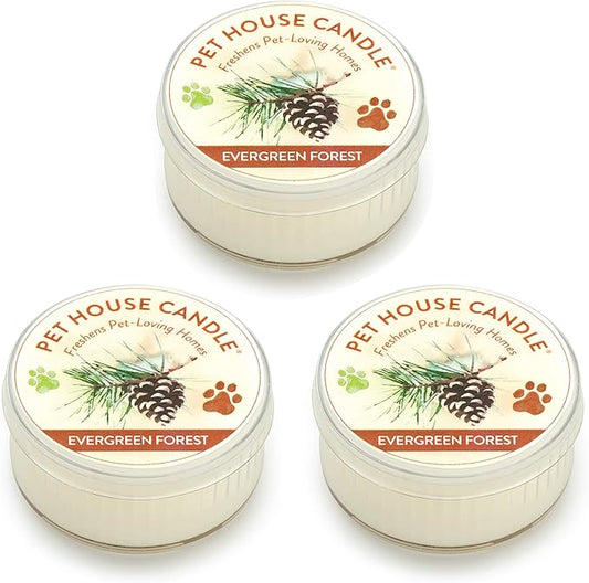 Pet House Mini Candles for Pet Odor Made with Natural Soy Wax, Plant Based, Dog and Cat Friendly Scented Candles, Evergreen Forest Pack of 3