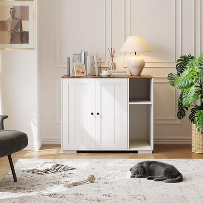 Garvee Dog-Proof Large Cat Litter Box Enclosure with Scratch Pad, Large Automatic Litter Box Furniture for Placing Self-Cleaning Litter Box,Litter Cabinet with Outlet,Space for Cat Stuffs