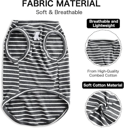 Koneseve Dog Shirt Vest Lightweight Stretchy Dog T-Shirts Soft Cool Shirts Sleeveless Stripe Vests Breathable Clothes for Puppy Kitty Cats Small Medium Large Dogs 2 Pack Black + Grey [ S/Small ]