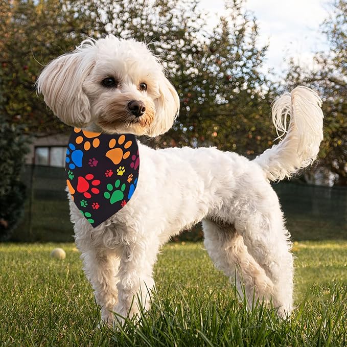 7 PCS Paw Print Dog Bandanas for Small Dog Stitching Edge Dogs Bandana for Puppy Doggy Print One Side Scarves Party Grooming S