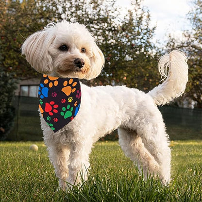 7 PCS Paw Print Dog Bandanas for Small Dog Stitching Edge Dogs Bandana for Puppy Doggy Print One Side Scarves Party Grooming S