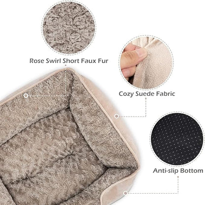 INVENHO Large Rectangle Orthopedic Dog Bed for Medium Small Dogs, Washable Soft Calming Puppy Sleeping Cuddler With Anti-Slip Bottom L(30"x24"x9")