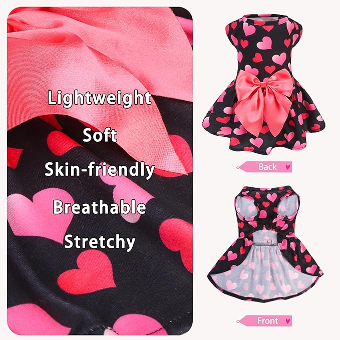 PUPTECK Print Dog Spring Dress Pet Costumes Apparel with Cute Bowtie Puppy Clothes Outfit, Heart, L