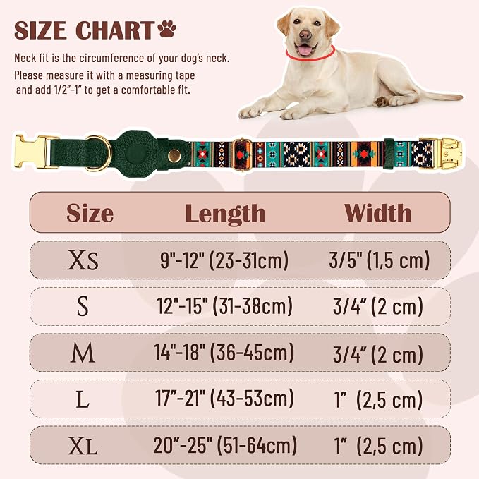 AirTag Dog Collar for Small Medium Large Breed - Adjustable Cute Pattern Dog Collar with Airtag Holder - Soft Leather Tracker GPS Apple Air Tag Pet Collars (Medium, 14"-18" Neck Fit, Tribal)