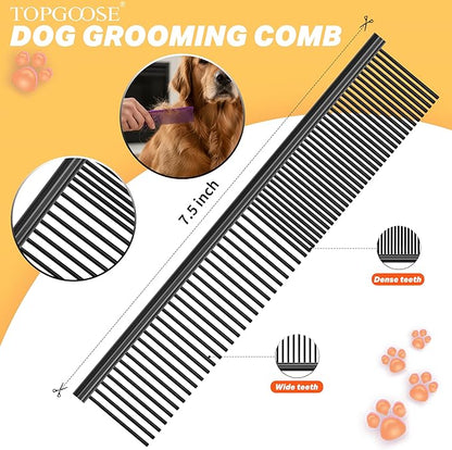TOPGOOSE Dog Grooming Scissors Kit, Professional 6 in 1 Pet Scissors Sharp Shears Set - Straight, Thinning, Chunker, Curved Shears and Comb for Long Short Hair for Dog Cat (Set, Black)