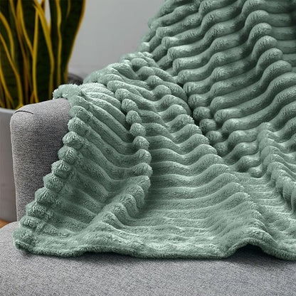 Nestl Green Throw Blanket for Couch - Cozy Warm Fuzzy Blankets for Women, Set of 2 Small Fleece Throws for Girls - Sage Green, 50 x 60 Inches