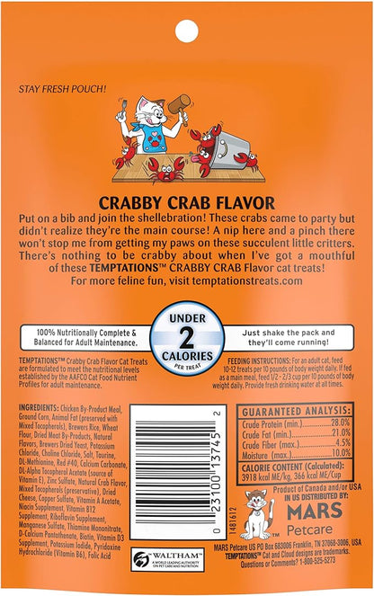 Temptations Cat Treats, Classic Crunchy and Soft Cat Treats, Crabby Crab Flavor, 3 oz. Pouches (Pack of 12)