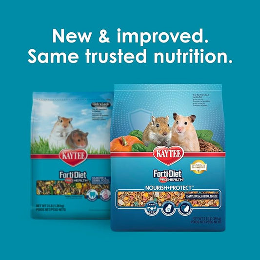 Kaytee Forti-Diet Pro Health Nourish+Protect Hamster and Gerbil Food, Comprehensive Nutrition Backed by Science, Digestive Health, Immune Support, 3 Pounds