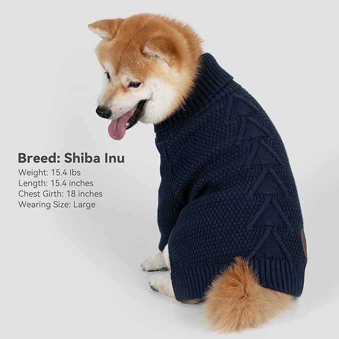 cyeollo Dog Sweaters for Small Dogs Boy, Pullover Turtleneck for Dogs Male, Knitted Doggy Fall Winter Warm Cold Weather Dog Clothes Apparel with Sleeves, Navy L