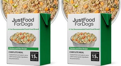 JustFoodForDogs Pantry Fresh Wet Dog Food,Complete Meal or Dog Food Topper,Chicken & White Rice Human Grade-Dog-Food Recipe - 12.5 oz,(Pack of 24)