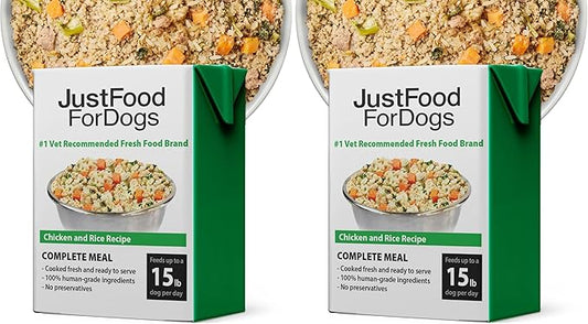 JustFoodForDogs Pantry Fresh Wet Dog Food,Complete Meal or Dog Food Topper,Chicken & White Rice Human Grade-Dog-Food Recipe - 12.5 oz,(Pack of 24)