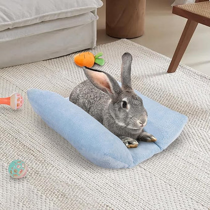 MEWTOGO 15.7" x 14" Bunny Bed for Rabbit Cage - Thickened Soft Prevent Sore Hocks Plush Mat with Cotton Lounger Pillows, Small Animal Flop Mat for Hutch Sleeping Indoor, Light Blue