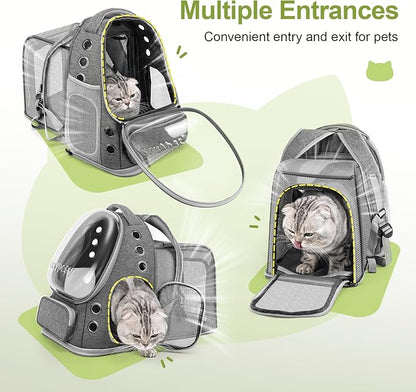 Cawypety Expandable Cat Backpack,Cat Bubble Backpack Carrier for Carrying Cats, Pets and Small Dogs,Airline-Approved,Designed for Travel, Hiking, Walking,Car （Grey