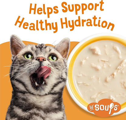 Friskies Purina Natural,Grain Free Wet Cat Food Lickable Cat Treats,Lil' Soups Flaked Chicken - 1.2 oz. Tubs,(Pack of 16)